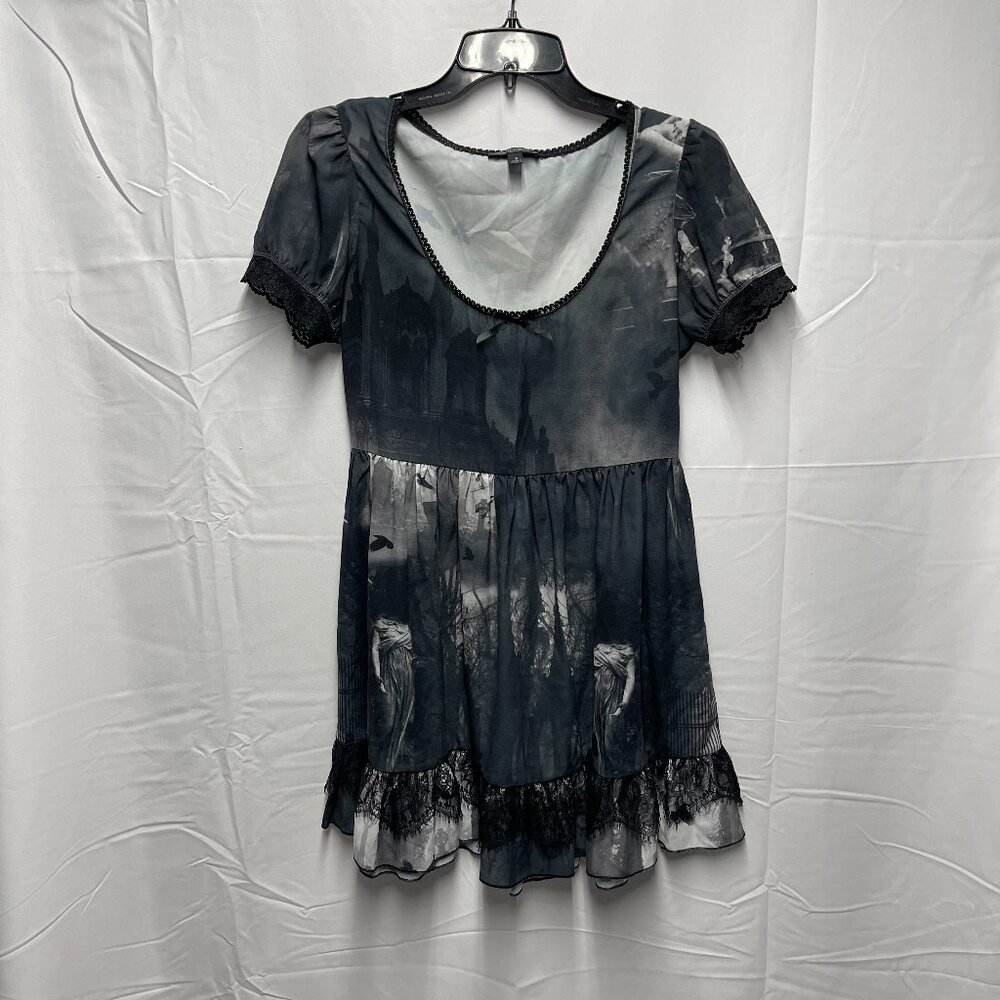 WIDOW Dolls Kill Graveyard Print Babydoll Dress - Size S